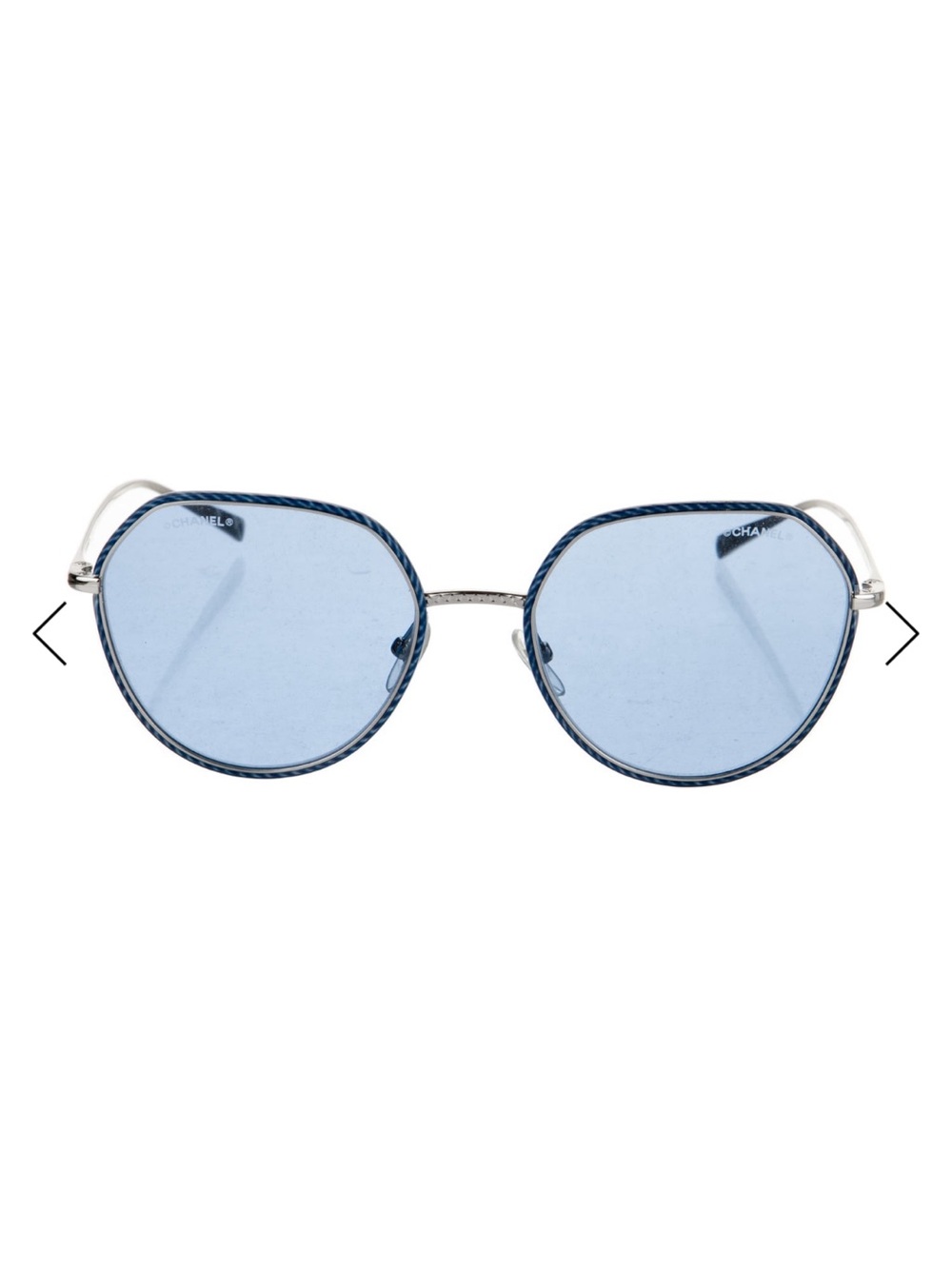 Chanel Blue Round Sunglasses with Silver Frame